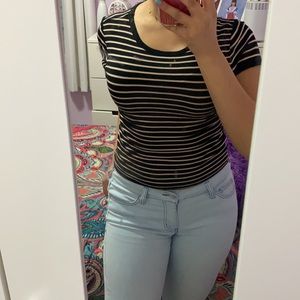 Black striped short sleeve jersey knit